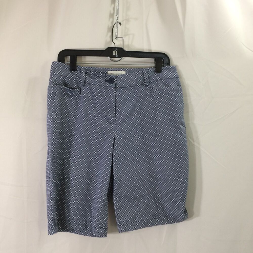 Talbots Blue Bermuda Shorts Sz 8 Geometric Print Cotton Stretch 11" Inseam